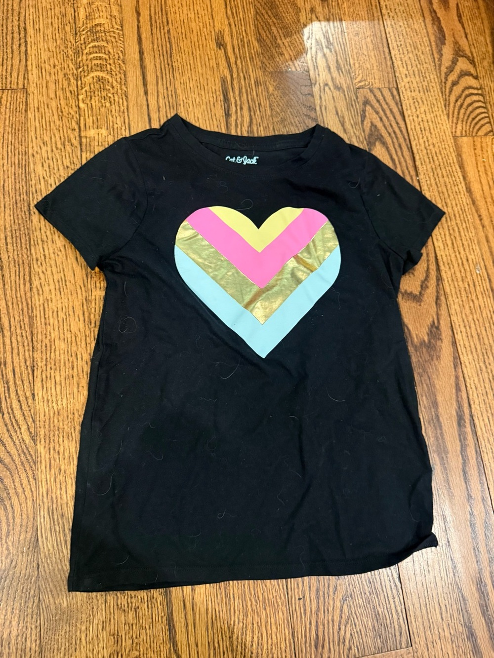 Cat & Jack Black Short Sleeve Tee with Chevron Heart